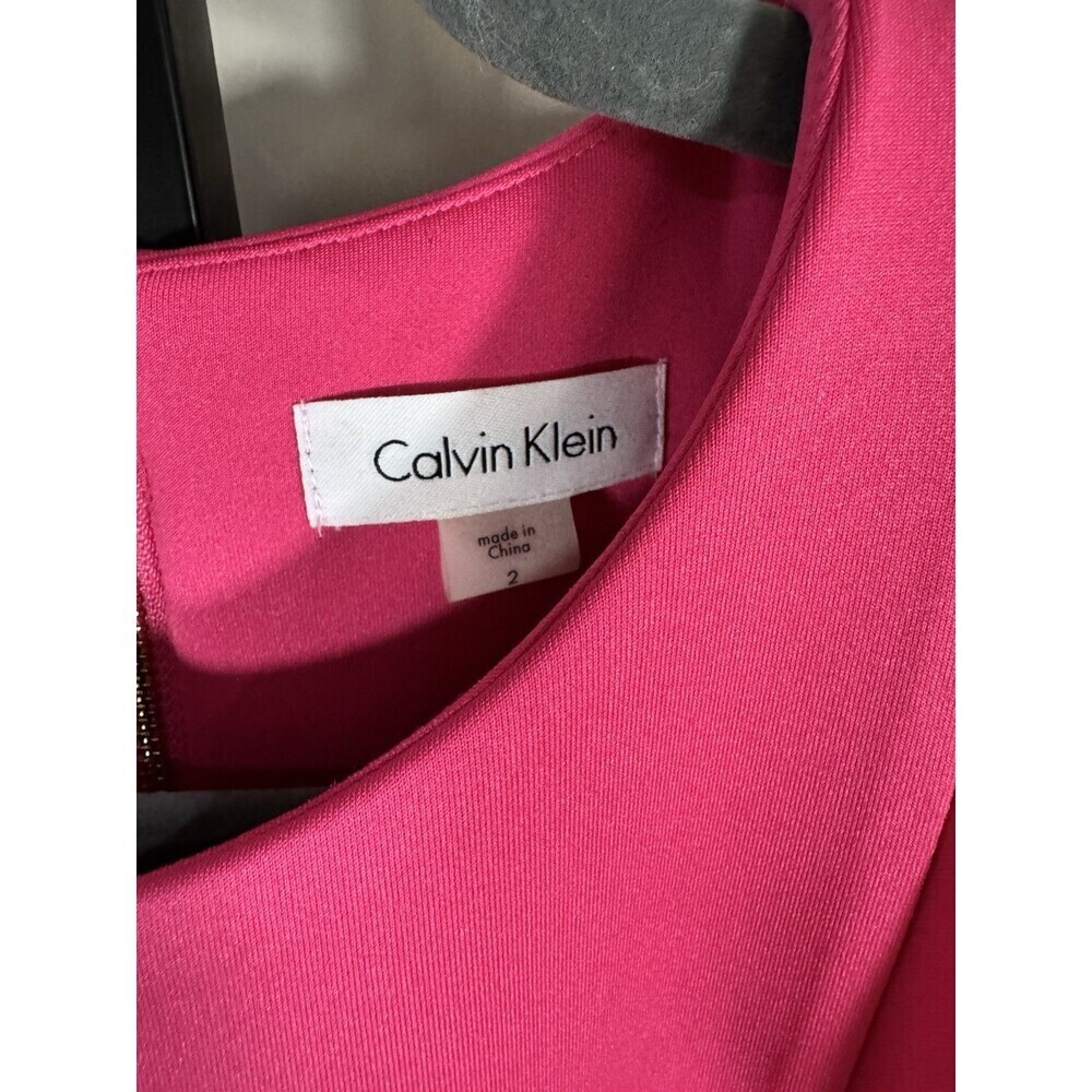 CALVIN KLEIN SZ 2 HOT PINK GOLD ZIP BODYCON COCKTAIL DRESS ELEGANT CHIC FORMAL - Picture 2 of 6